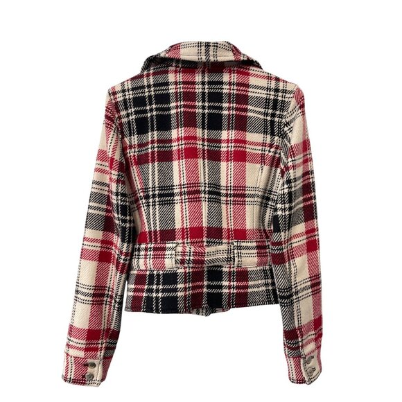 Express Moto Jacket Size Small Plaid Zip Front Belted Red Black Wool Christmas - Picture 2 of 7